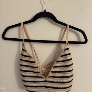 Wild Fable Striped Crop Top - Black, White, Tan